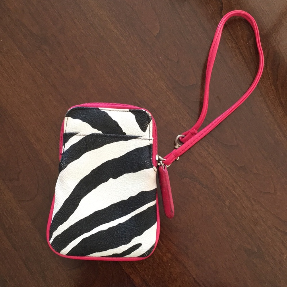 Wristlet Zebra Print Phone Purse Black White Pink Zipper